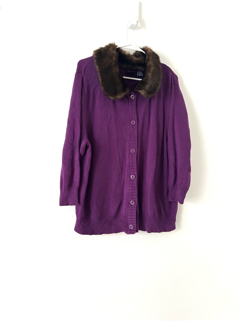 Torrid Size 3 Purple Cardigan Sweater Faux Fur Collar Button Front Plus Size
